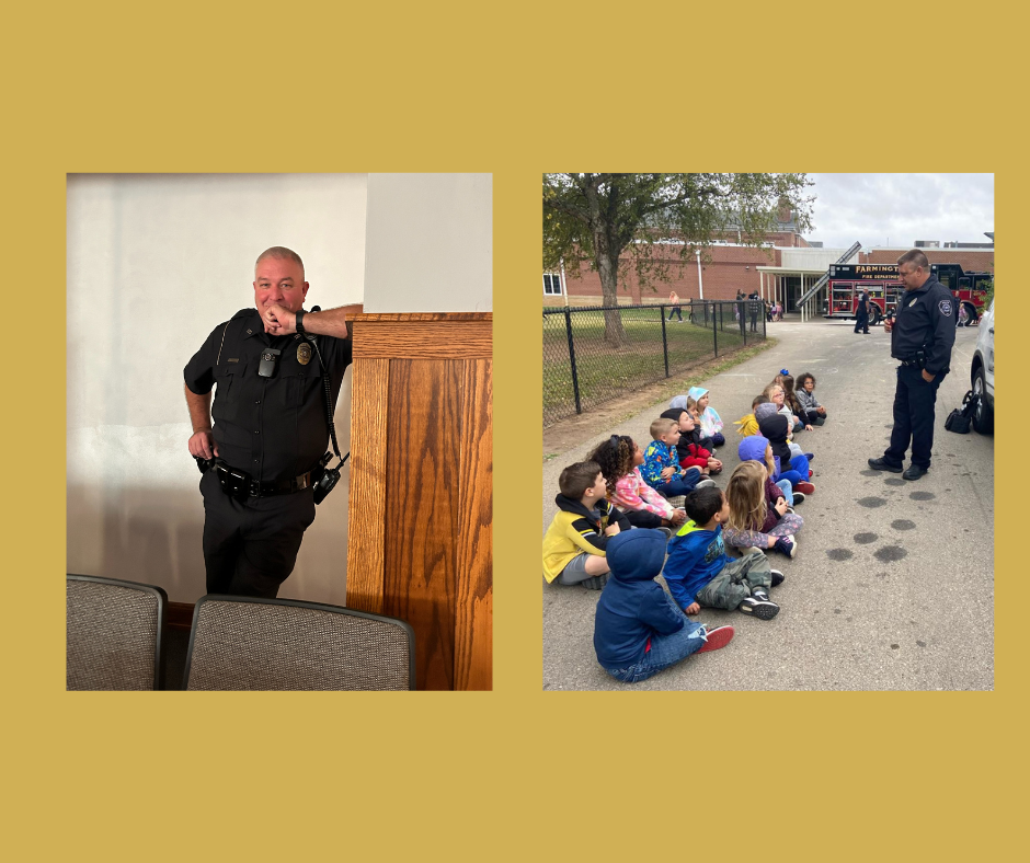 Sgt. Weekley and students listening to Officer Vandiver