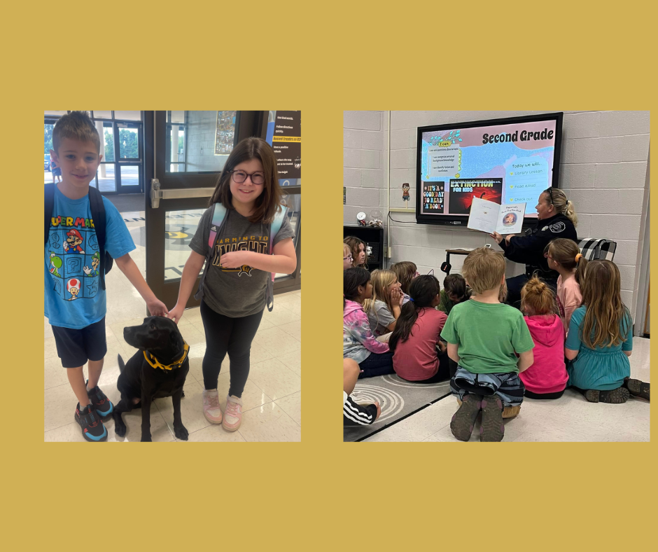 Students with Frida and Officer Helton