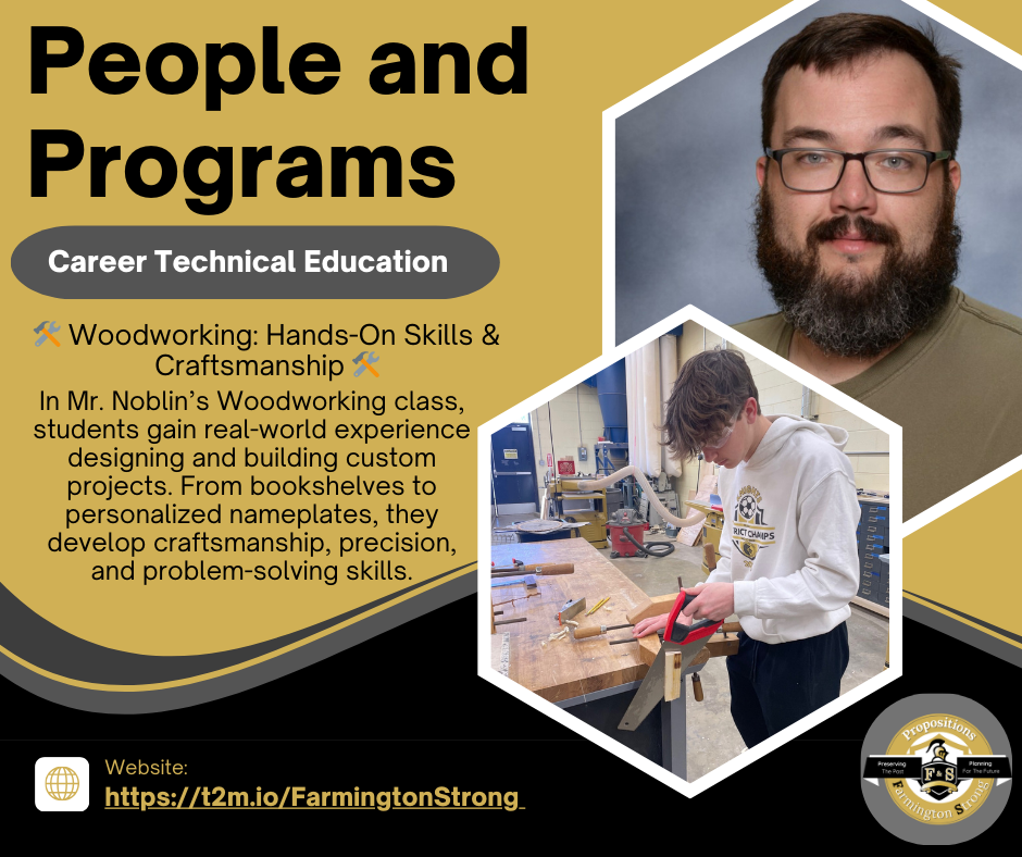 People and Programs Brandon Noblin and students in woodworking class