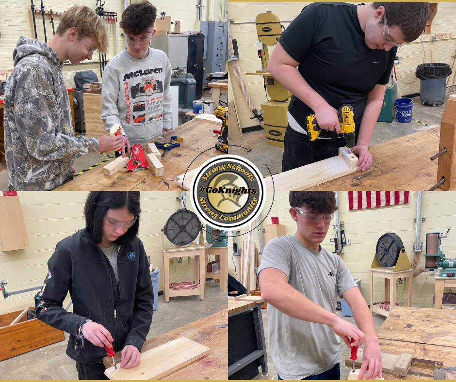 People and Programs Brandon Noblin and students in woodworking class