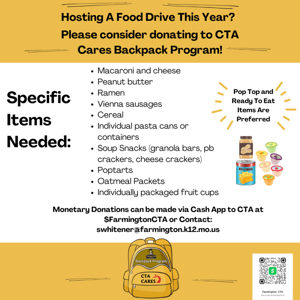 Hosting A Food Drive This Year?Please consider donating to CTA Cares Backpack Program!