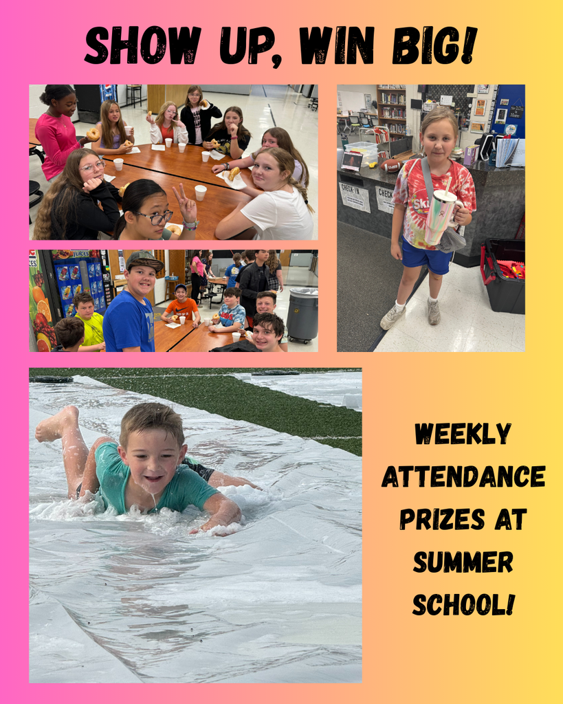 Show up, Win Big Weekly Attendance Prizes At Summer School. Pictures of students smiling and having fun at summer school