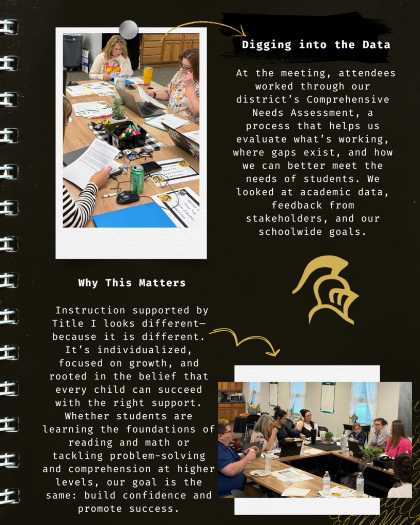 pictures of staff, parents and students at tables meeting about Title programming