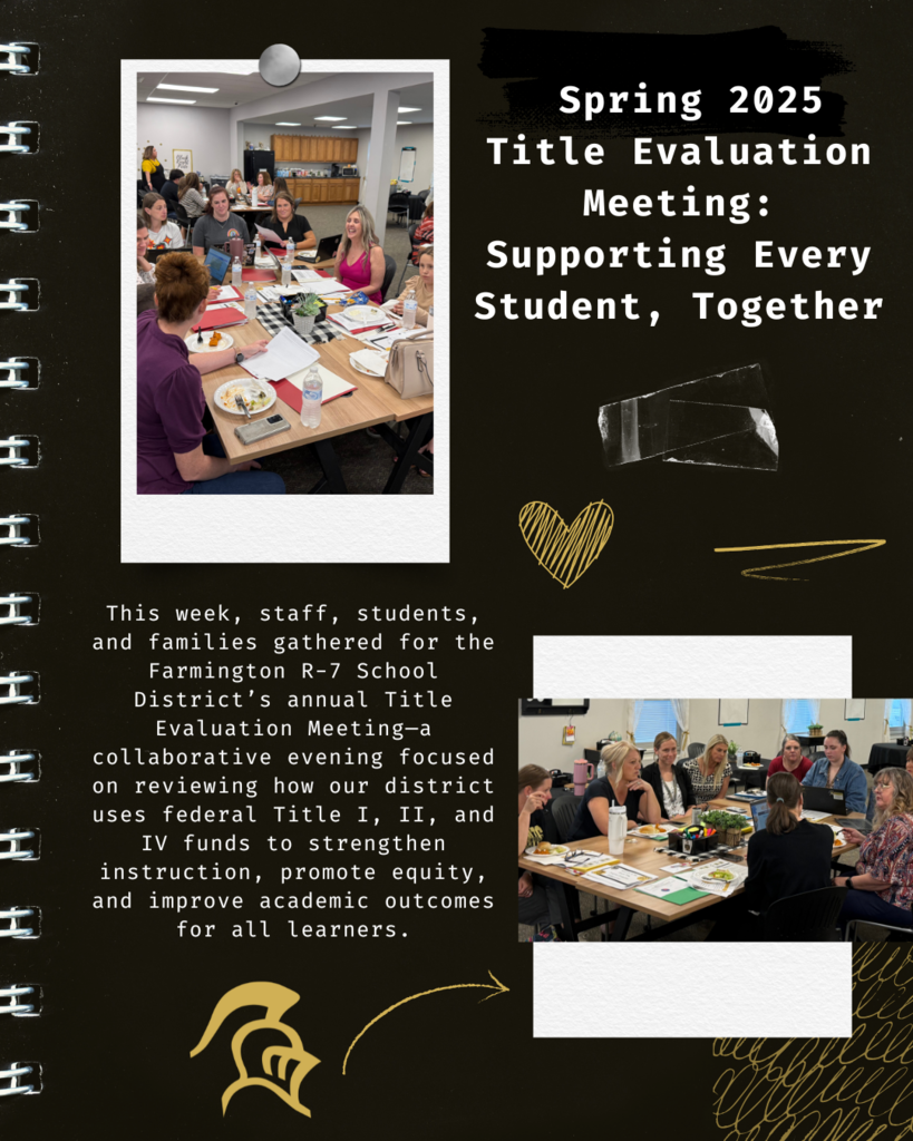 pictures of staff, parents and students at tables meeting about Title programming