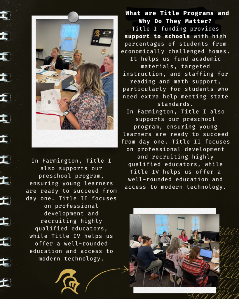 pictures of staff, parents and students at tables meeting about Title programming