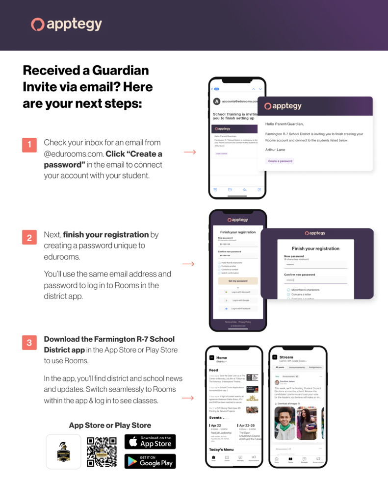 Instructions for parents who have received a guardian invite via email.