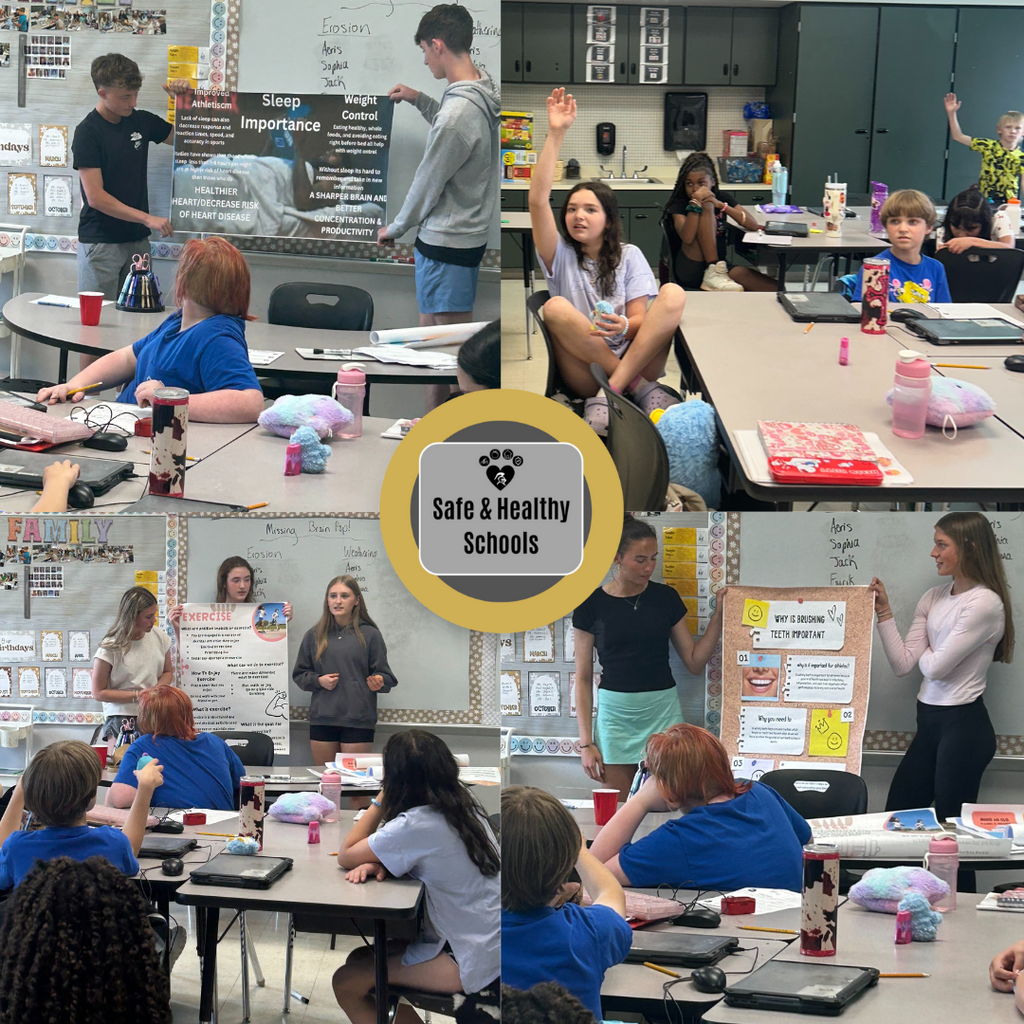 High school students teaching healthy habits in a 4th grade classroom at Roosevelt