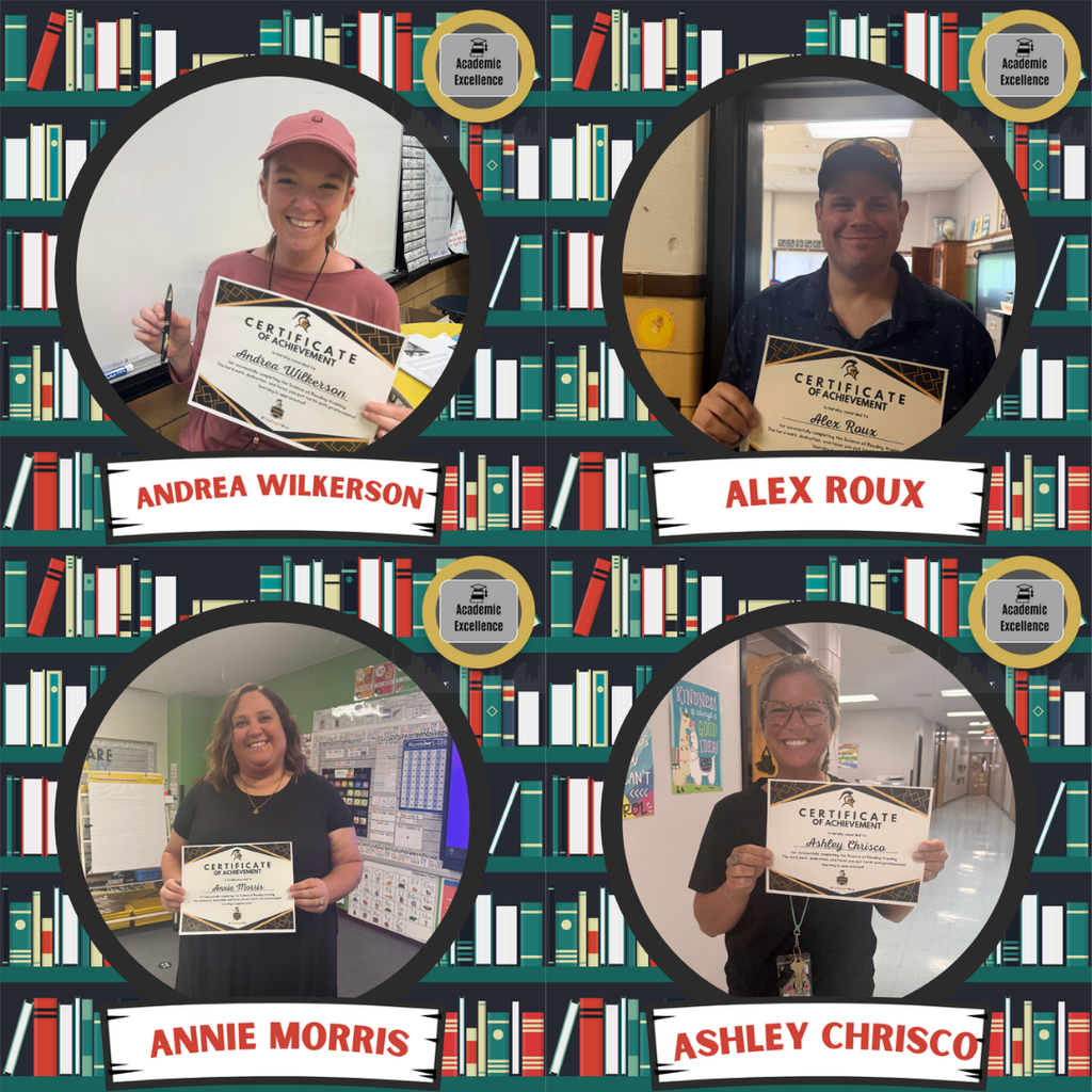 Andrea Wilkerson, Alex Roux, Annie Morris and Ashley Chrisco with certificates