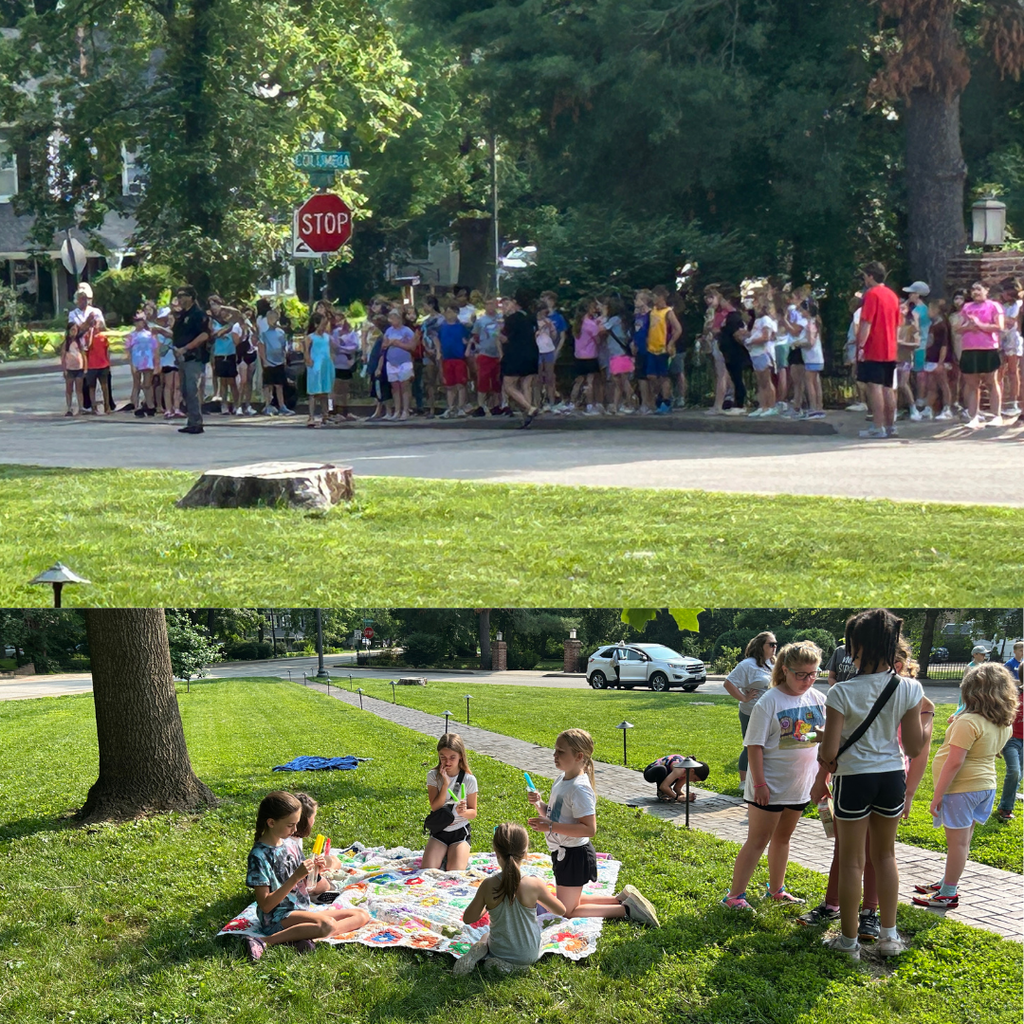 students playing in the yard waiting for their tour