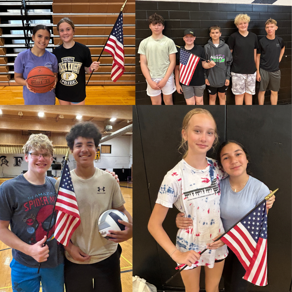 summer school students at FHS holding an American Flag