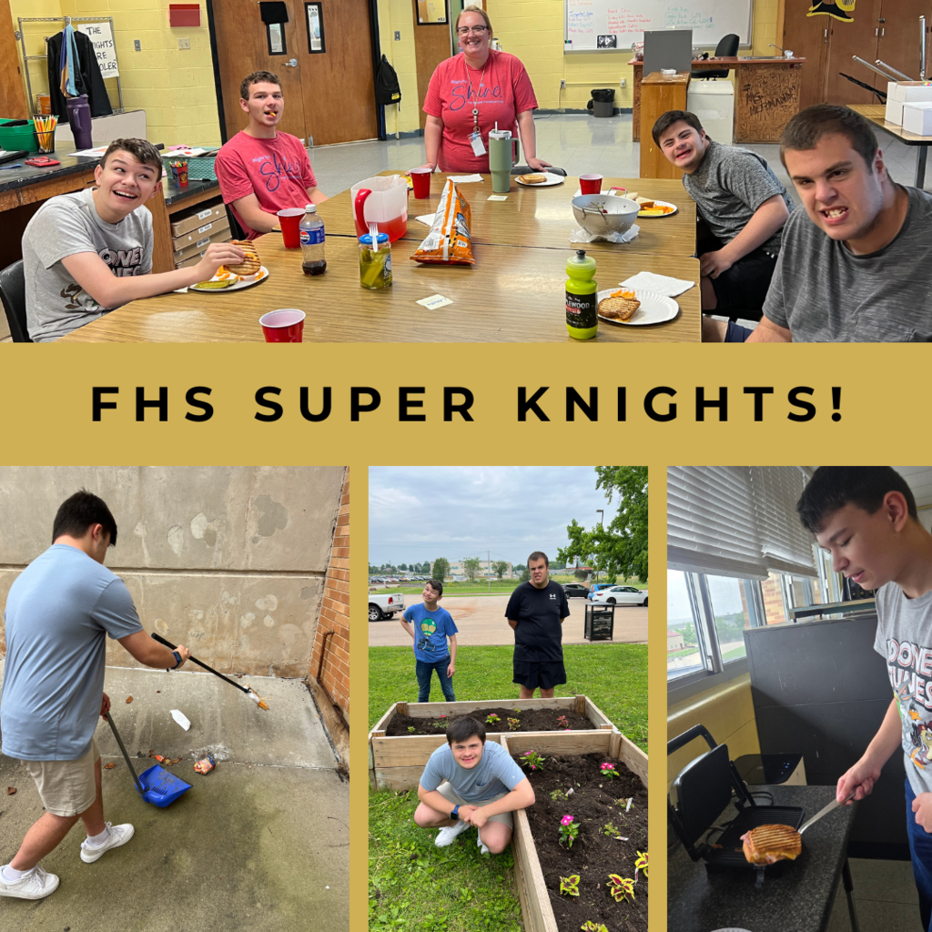 Super Knights working making lunch, cleaning up around campus and working in the gardens