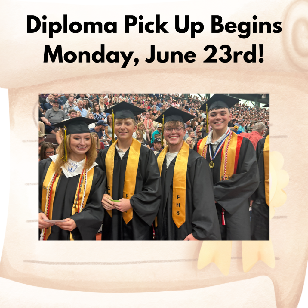 Attention 2025 Graduates your diploma is ready to pick up in the lobby office at the High School starting Monday June 23rd.