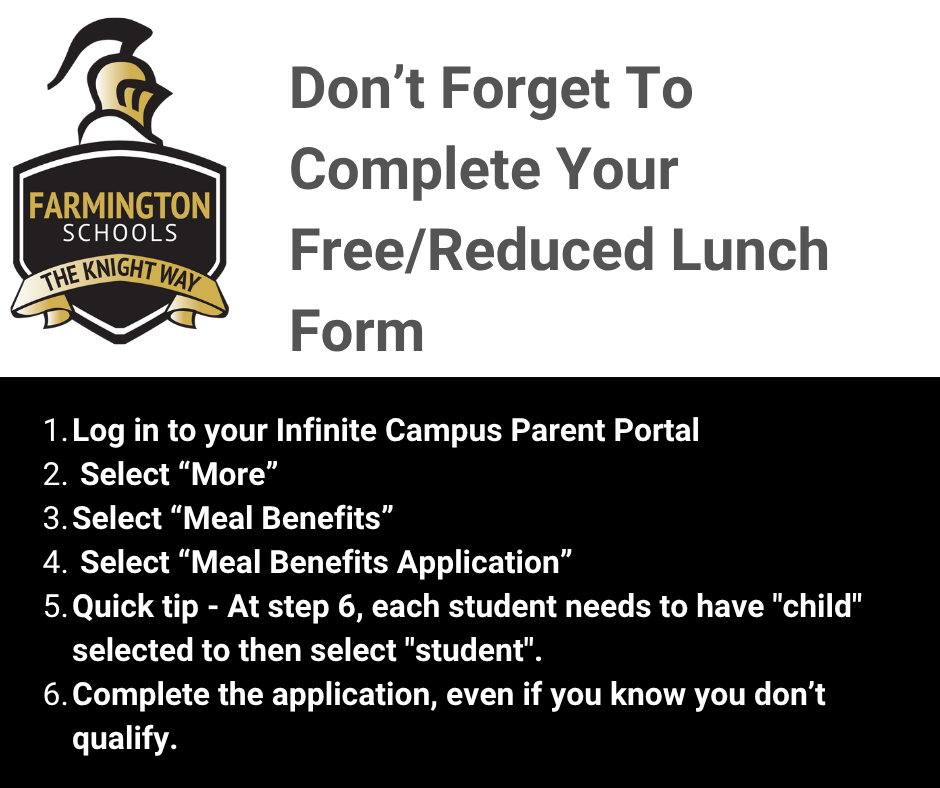 Don't Forget To Complete Your Free/Reduced Lunch Form