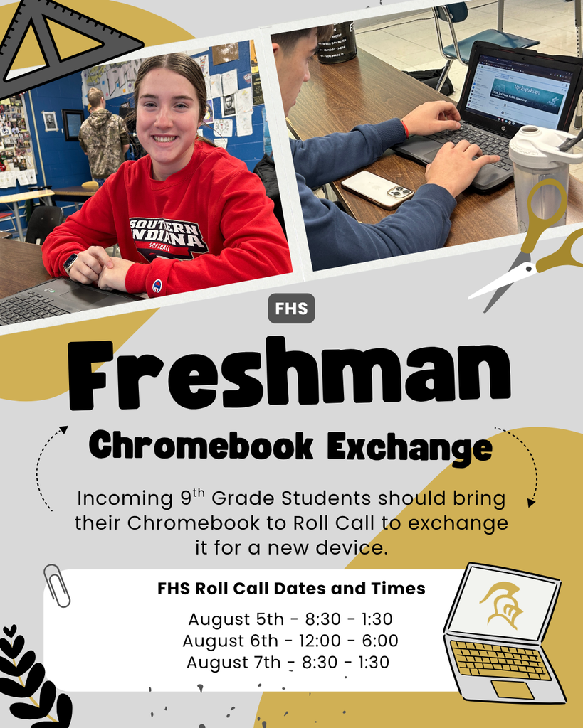 Freshman Chromebook Exchange pictures of students in class with a Chromebook