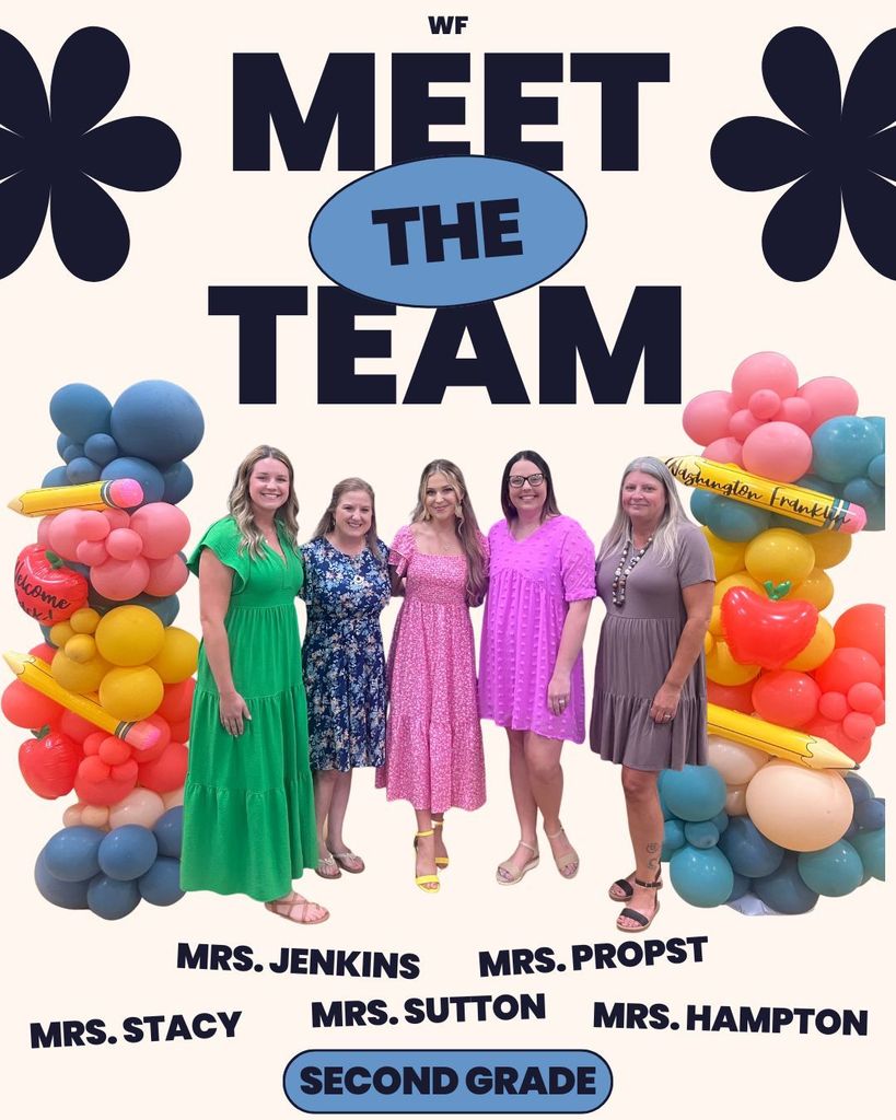 Meet the second grade team-Mrs. Stacy, Mrs. Jenkins, Sutton, Propst, and Mrs. Hampton