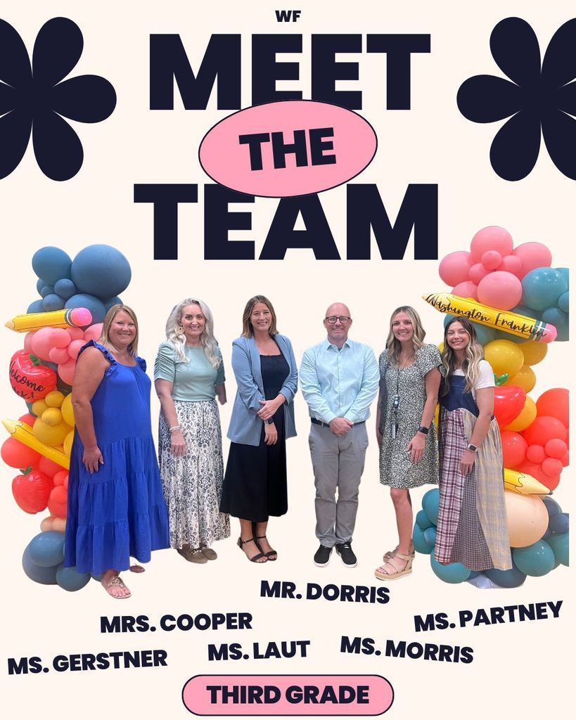 Third grade team: Ms. Gerstner, Mrs. Cooper, Ms. Laut, Mr. Dorris, Ms. Partney, and Ms. Morris