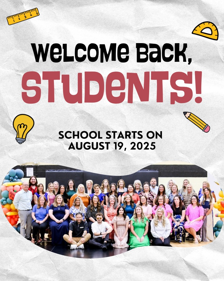 welcome back. school starts August 19th. all staff photo