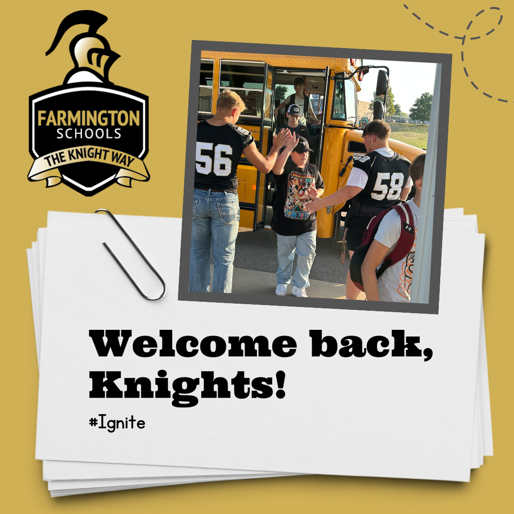 Welcome Back Knights. Football players high fiving Lincoln students getting off of the bus.