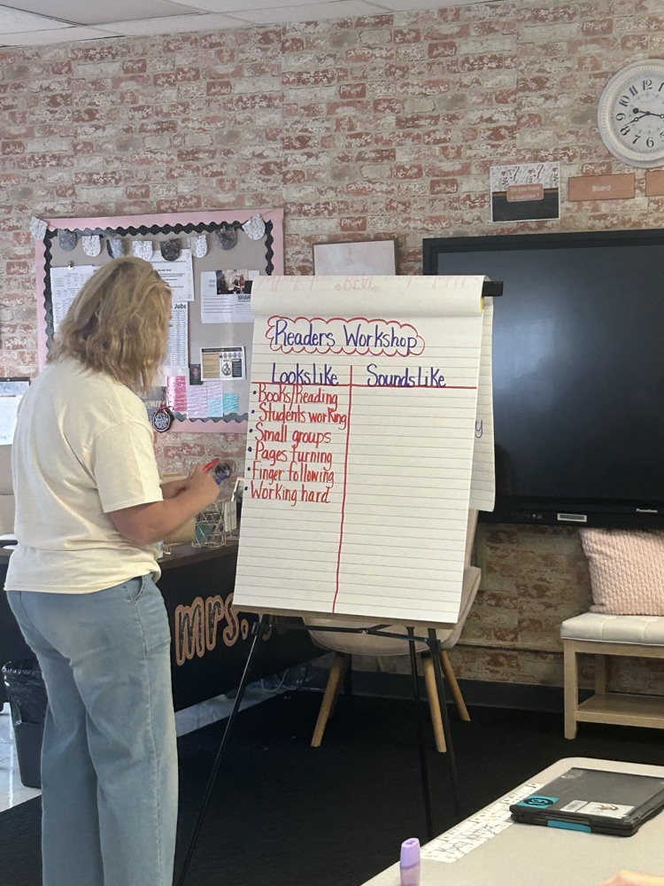 Mrs. Voss setting up reader workshop