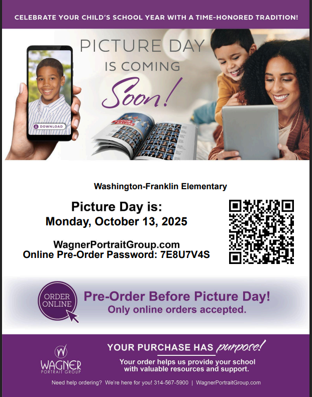 WF Picture day is monday, October 12,2025. WagnerPortraitGroup.com online pre-order password: 7E8U7V4S