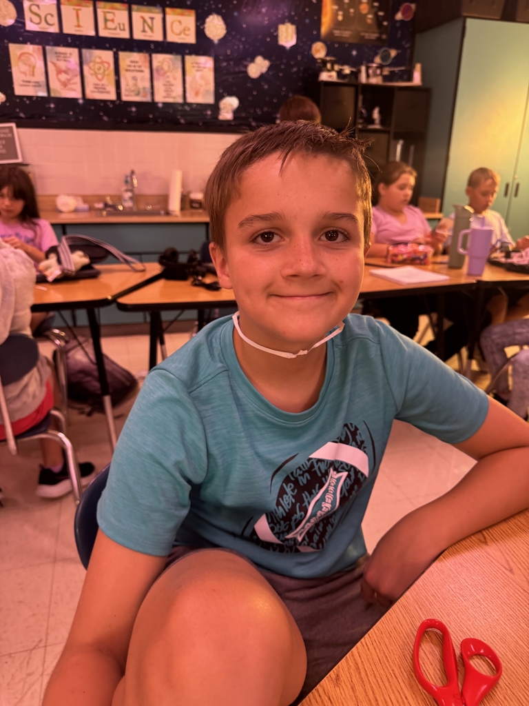Students with index cards over their heads after completing a classroom activity.
