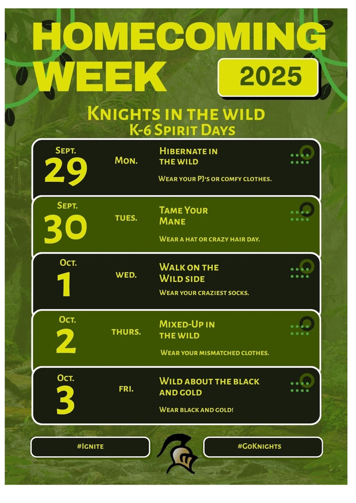 Homecoming week dress up days! September 29th-October 30th