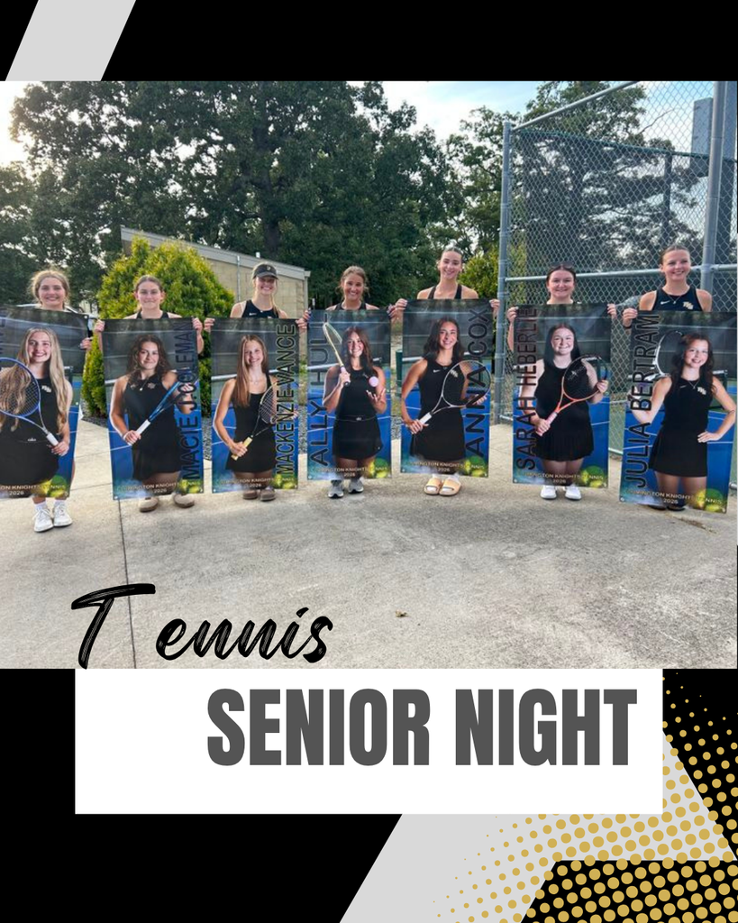 tennis seniors holding banners