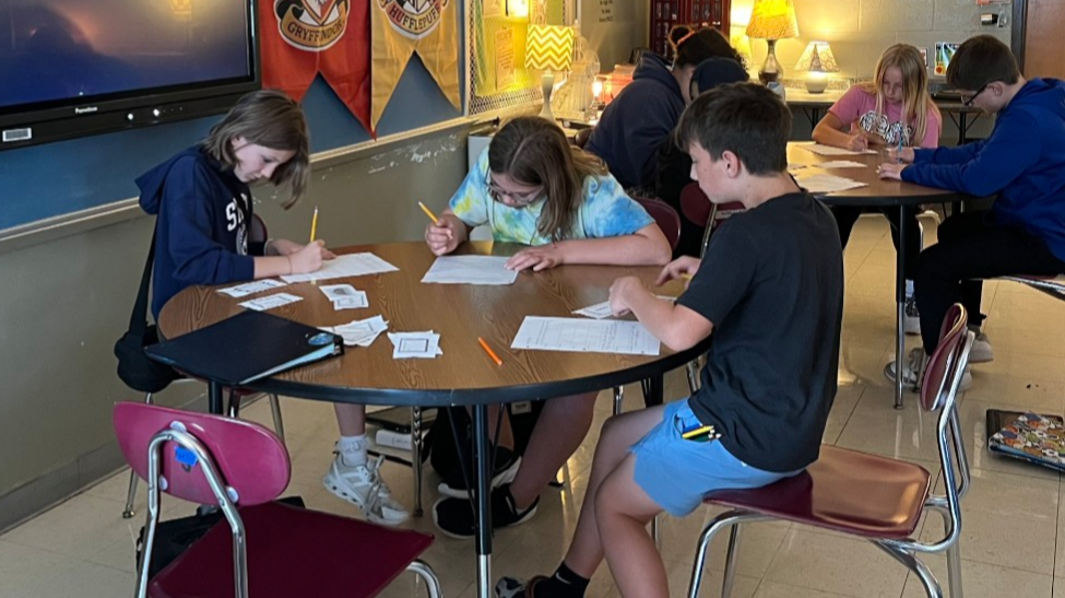 Students collaborating on a vocabulary activity.  