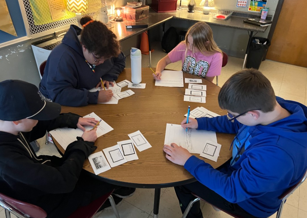 Students collaborating on a vocabulary activity.  