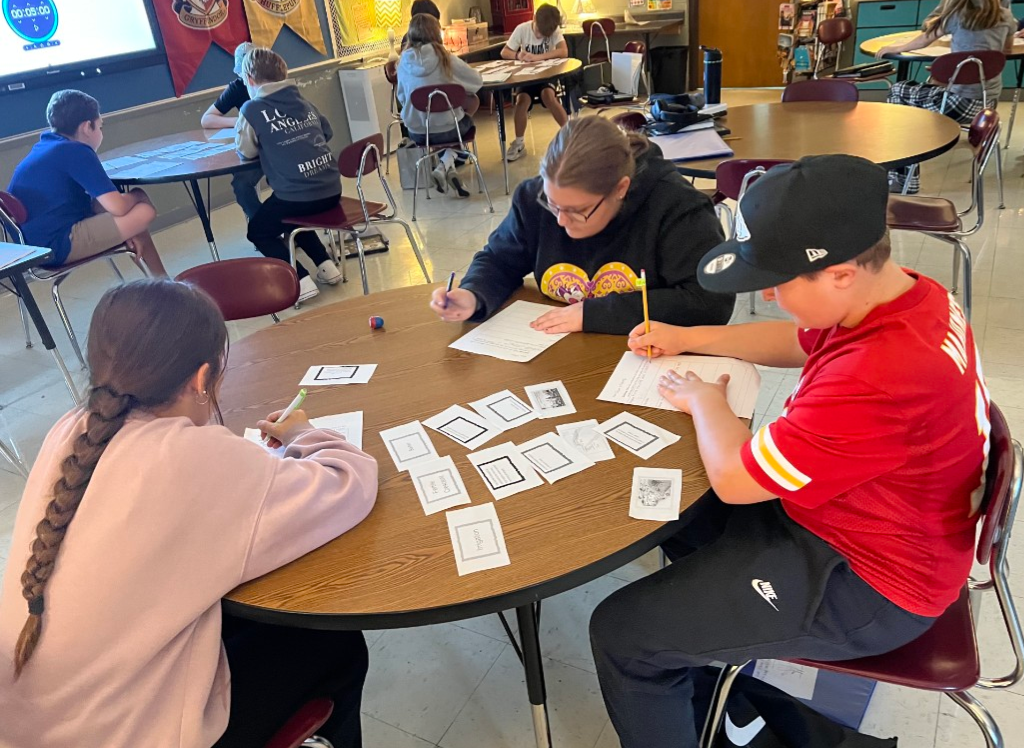 Students collaborating on a vocabulary activity.  