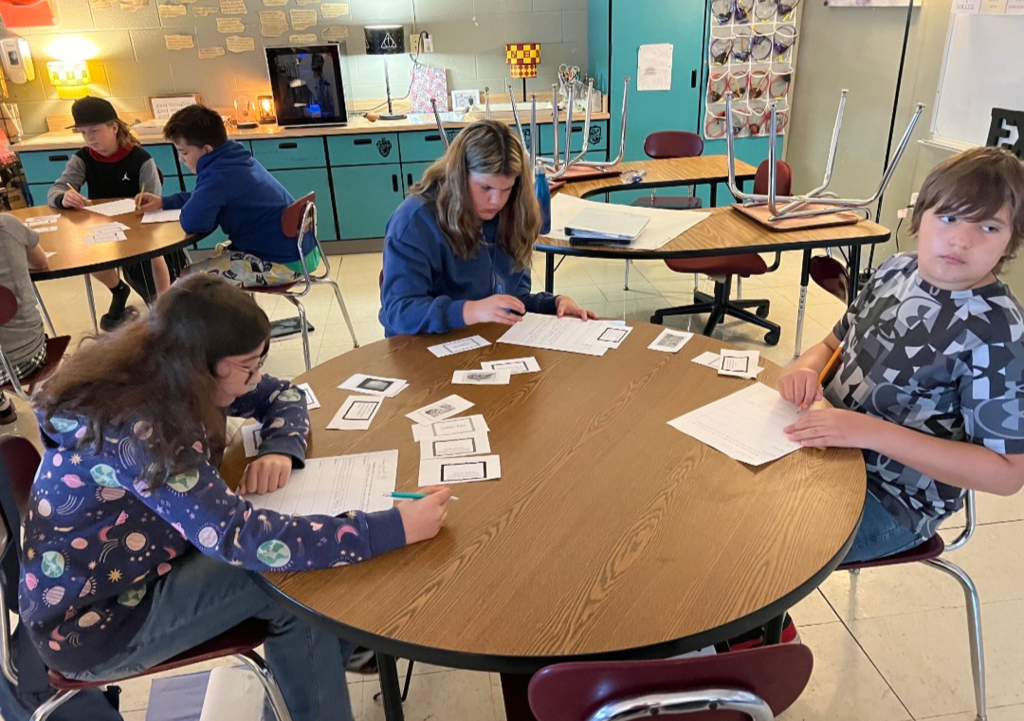 Students collaborating on a vocabulary activity.  