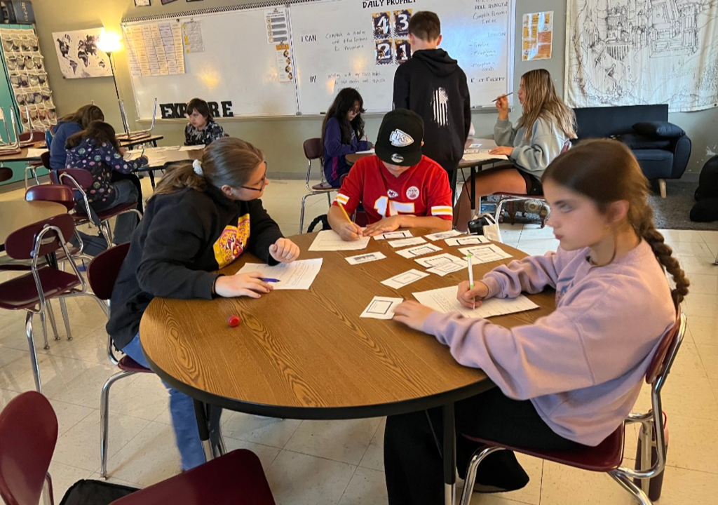 Students collaborating on a vocabulary activity.  