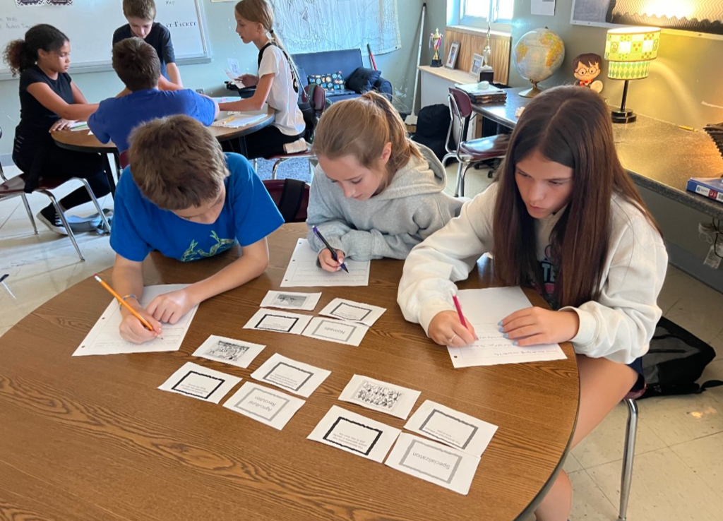 Students collaborating on a vocabulary activity.  