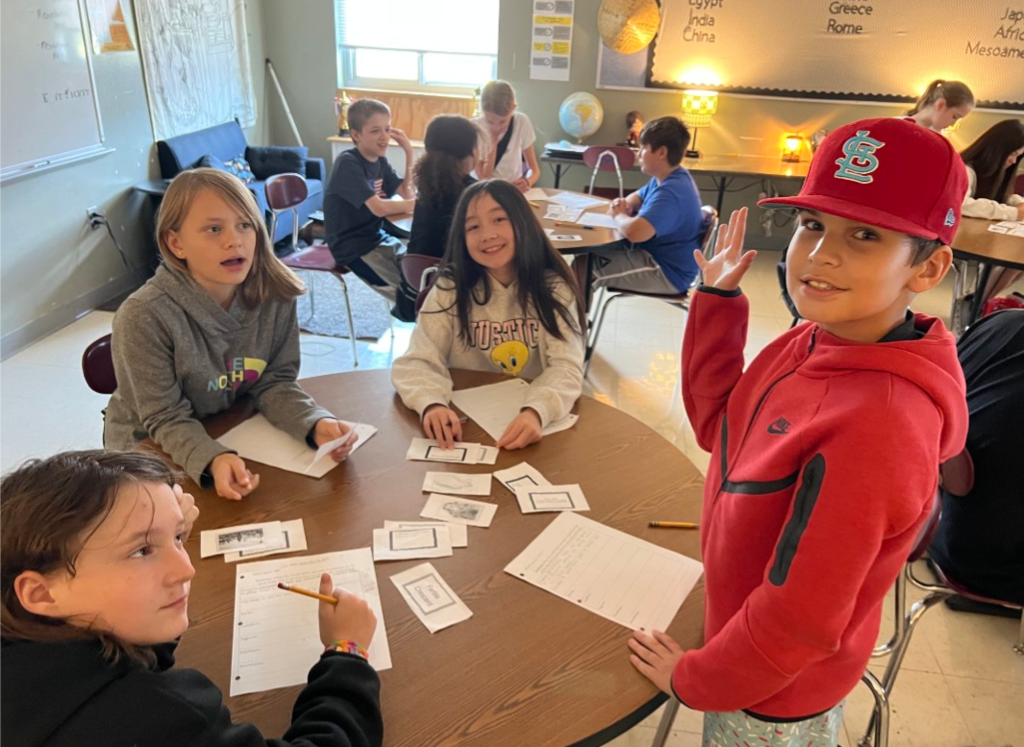 Students collaborating on a vocabulary activity.  