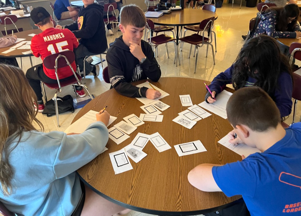 Students collaborating on a vocabulary activity.  