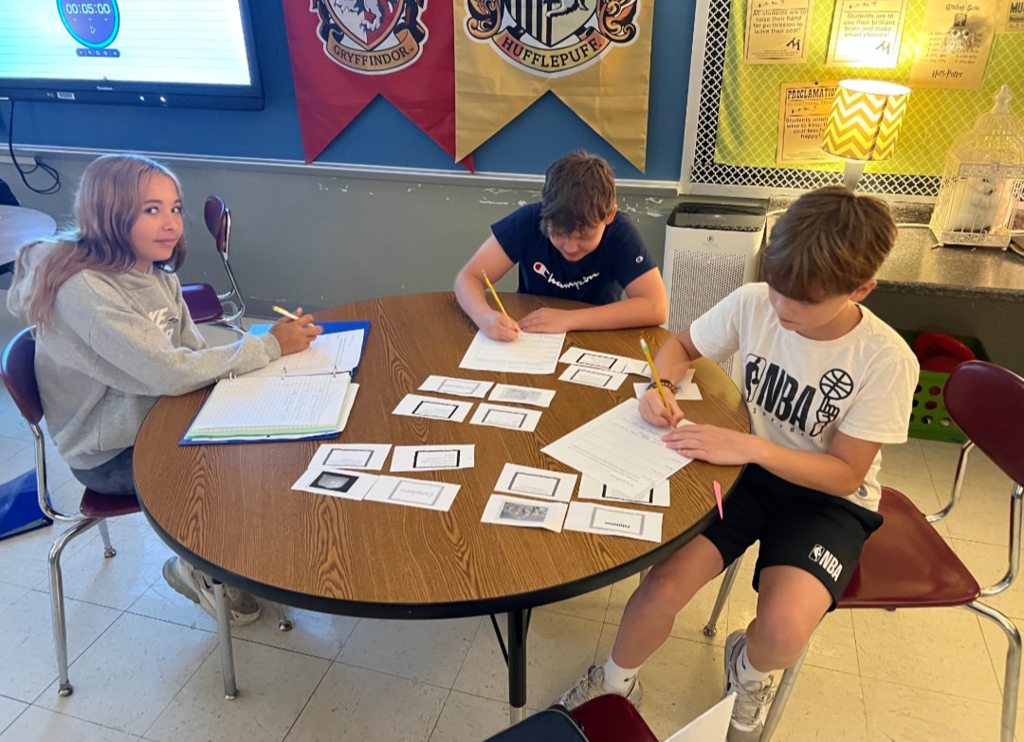 Students collaborating on a vocabulary activity.  