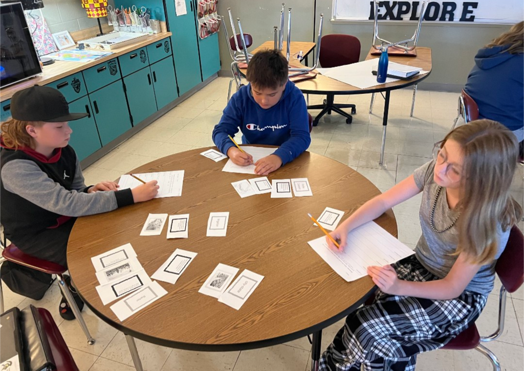 Students collaborating on a vocabulary activity.  