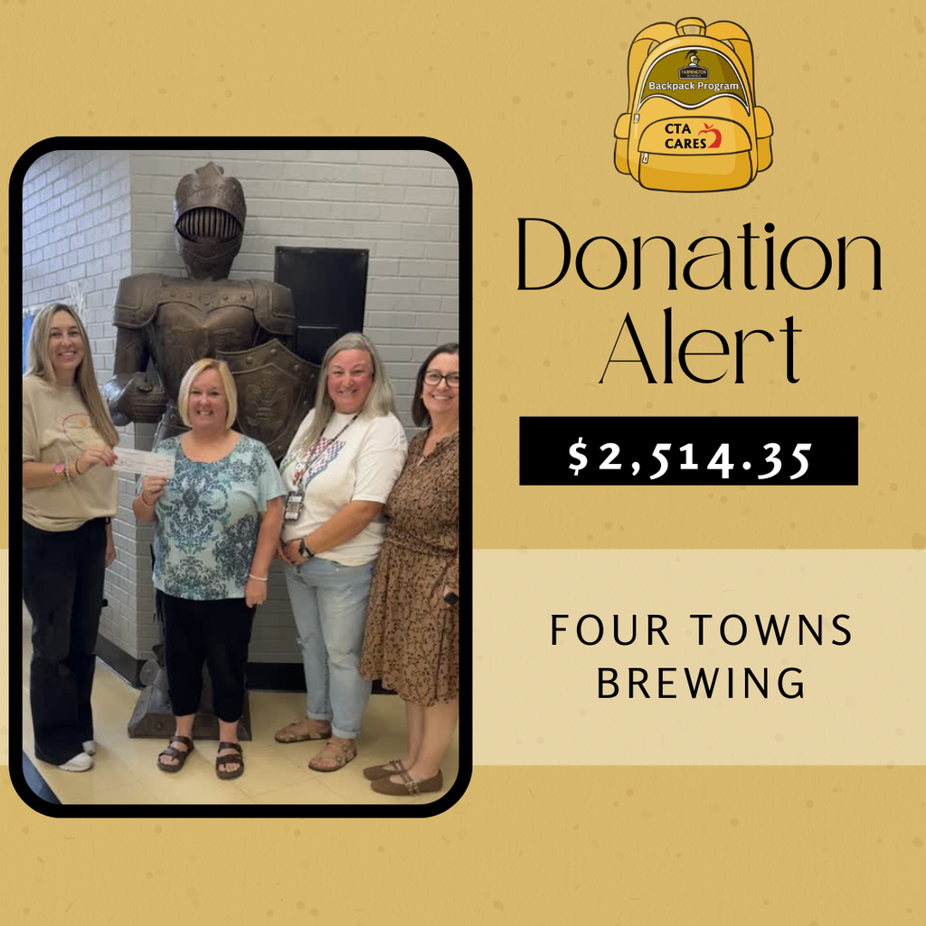 Representative from Four Towns Brewing giving a check to CTA Leadership