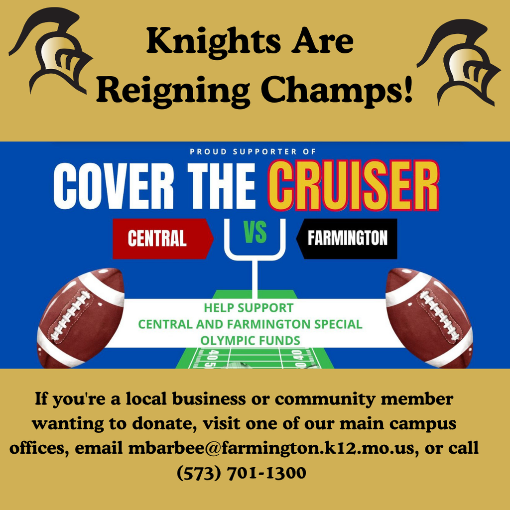 If you're a local business or community member wanting to donate, visit one of our main campus offices, email mbarbee@farmington.k12.mo.us, or call (573) 701-1300