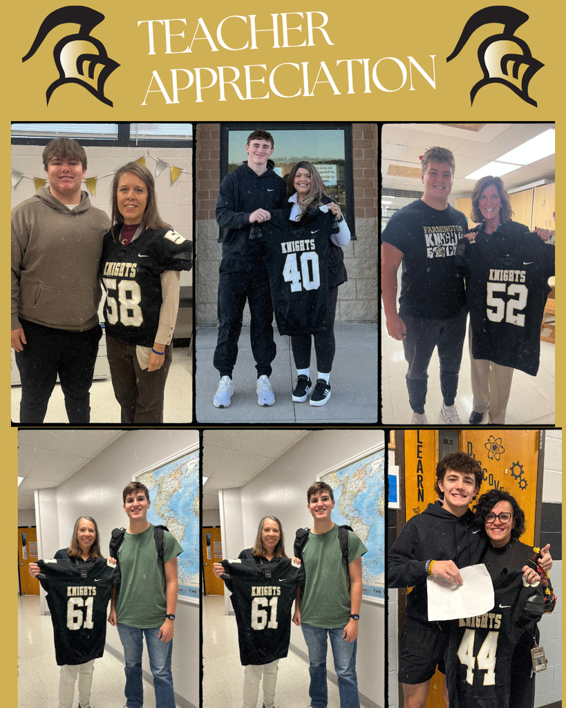 collage of teachers with a football player each holding a jersey