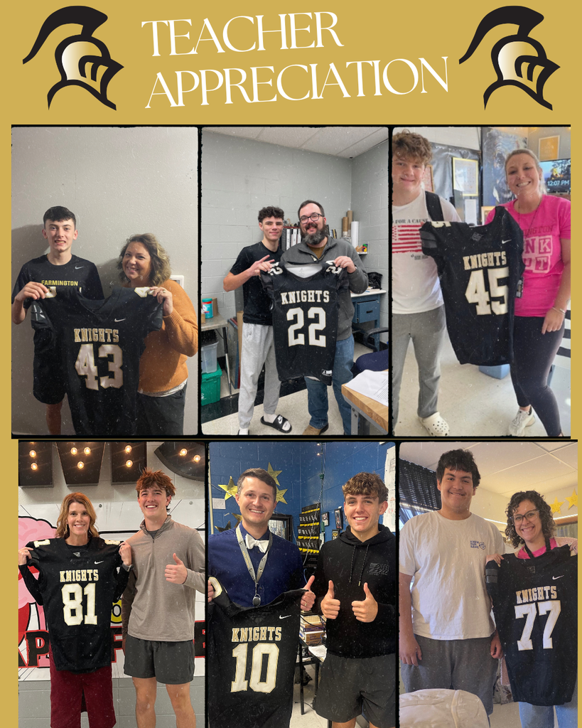 collage of teachers with a football player each holding a jersey