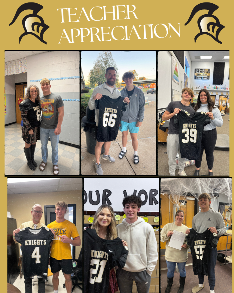 collage of teachers with a football player each holding a jersey