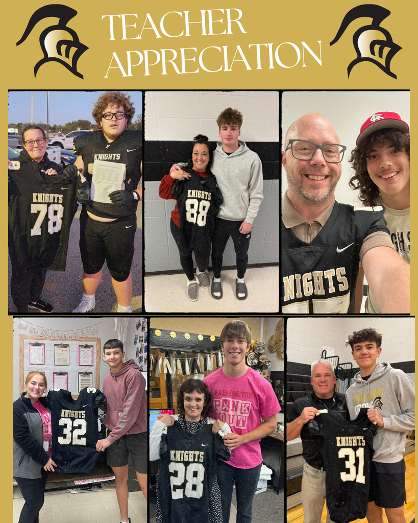 collage of teachers with a football player each holding a jersey
