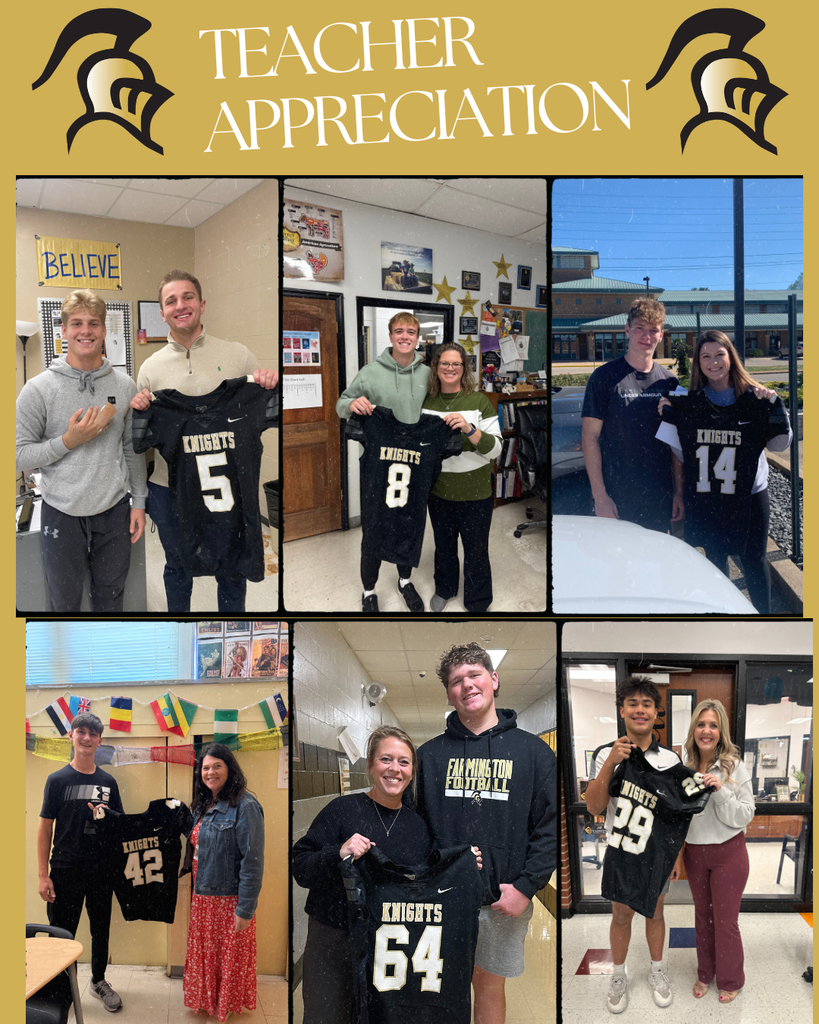 collage of teachers with a football player each holding a jersey