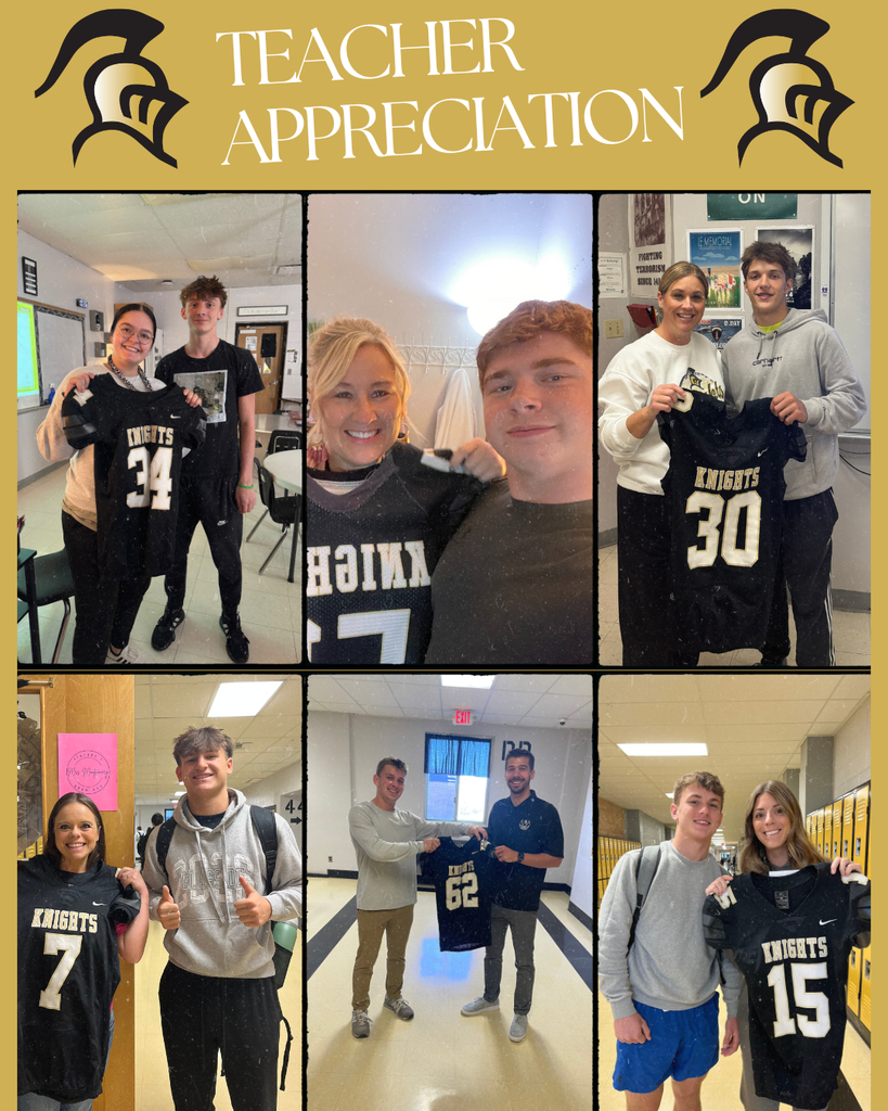 collage of teachers with a football player each holding a jersey