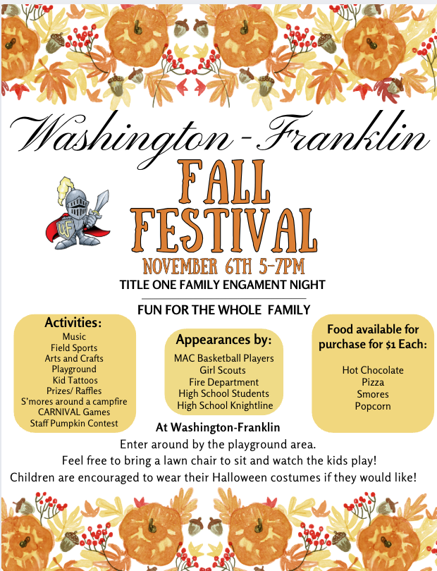 Fall Festival November 6th from 5-7 pm.