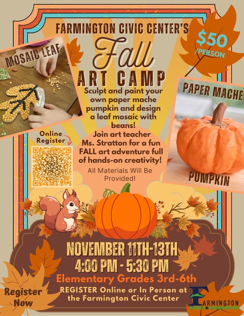Fall Art Camp details in caption