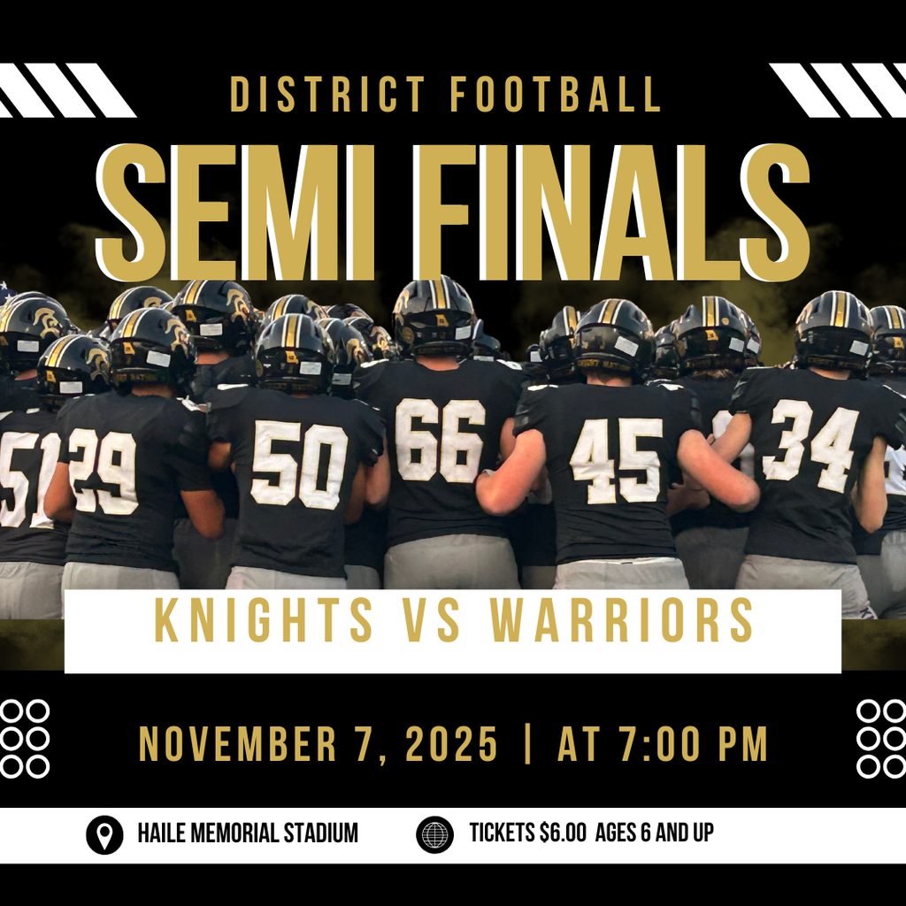 district football november 7th at 7:00 pm at Haile Memorial Stadium tickets are $6 for ages 6 and up