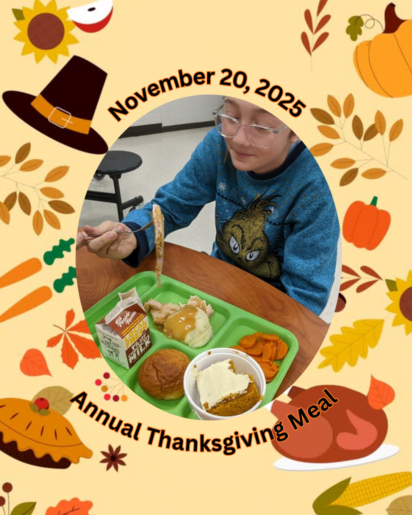 photo of a student eating thanksgiving lunch at school