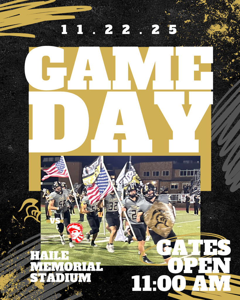 Game day graphic of team running through a banner with flags